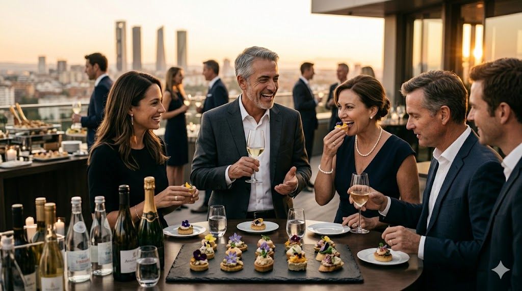 Evento de networking en rooftop con Madrid de fondo