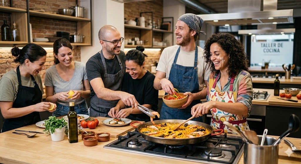 Team building gastronómico cocinando paella